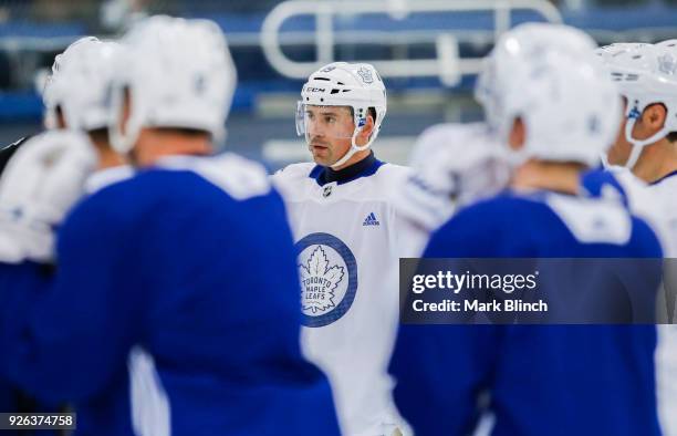 Tomas Plekanec of the Toronto Maple Leafs takes part in team practice a day before their outdoor NHL Stadium Series Game against the Washington...