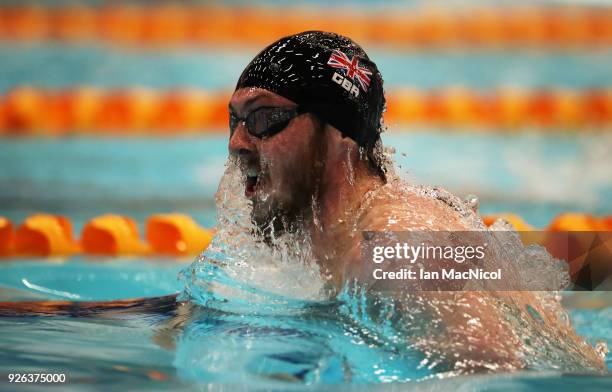 Ross Murdoch of University of Stirling competes in the Men's 200m Breastroke Final during The Edinburgh International Swim meet incorporating the...