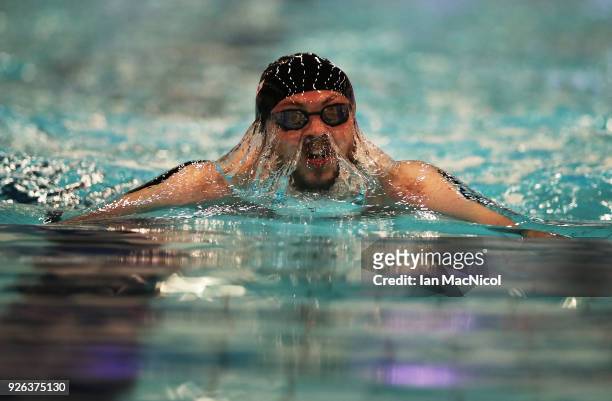 Ross Murdoch of University of Stirling competes in the Men's 200m Breastroke Final during The Edinburgh International Swim meet incorporating the...