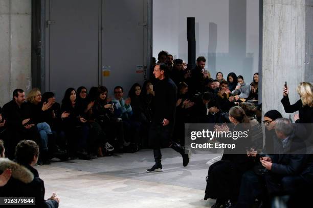 FAshion designer Rick Owens during the Rick Owens show as part of the Paris Fashion Week Womenswear Fall/Winter 2018/2019 on February 28, 2018 in...