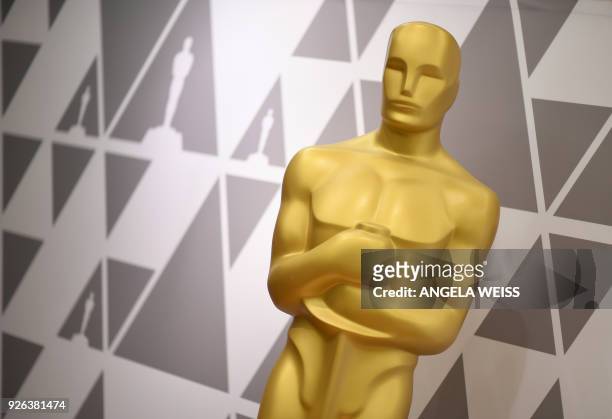 View of the Oscar Statue during preparations for the 90th annual Academy Awards week in Hollywood, California, on March 2, 2018.