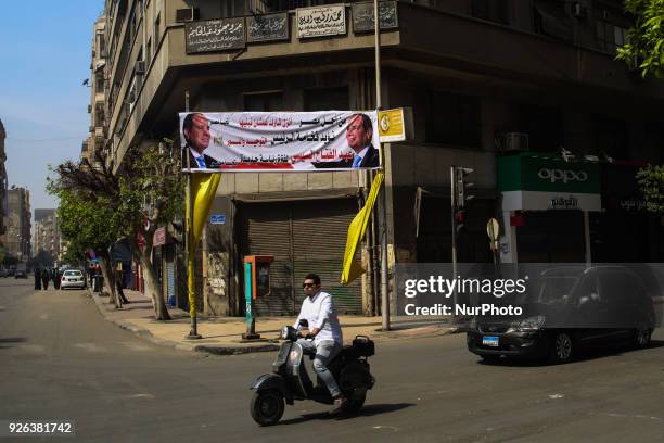 View of election campaign banners erected by supporters of Egyptian President Abdel Fattah al-Sisi in Cairo, Egypt, 02 March 2018. Egypt will hold...