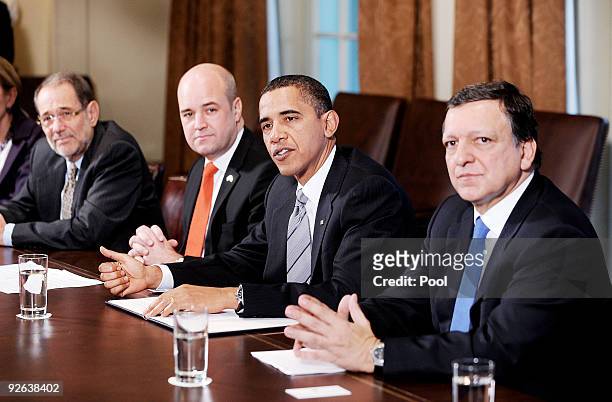 European Council High Representative Javier Solana ,Prime Minister of Sweden Fredrik Reinfeldt, President Barack Obama and President of the European...
