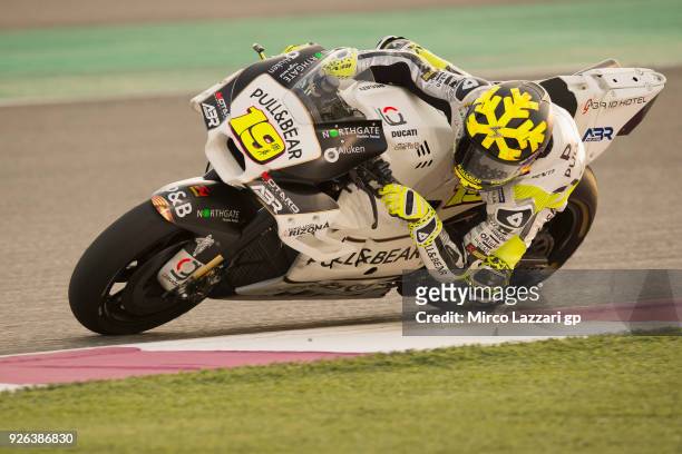 Alvaro Bautista of Spain and Angel Nieto Team rounds the bend during the Moto GP Testing - Qatar at Losail Circuit on March 2, 2018 in Doha, Qatar.