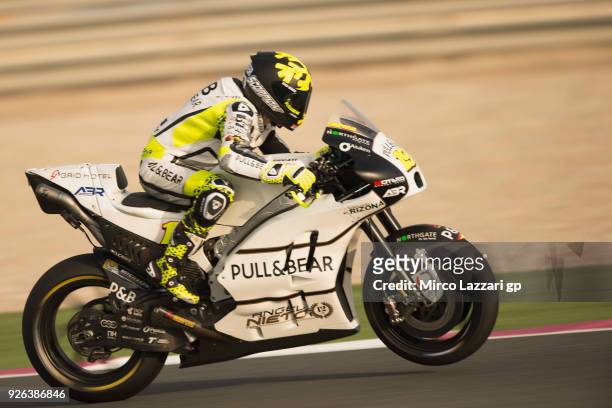 Alvaro Bautista of Spain and Angel Nieto Team lifts the front wheel during the Moto GP Testing - Qatar at Losail Circuit on March 2, 2018 in Doha,...