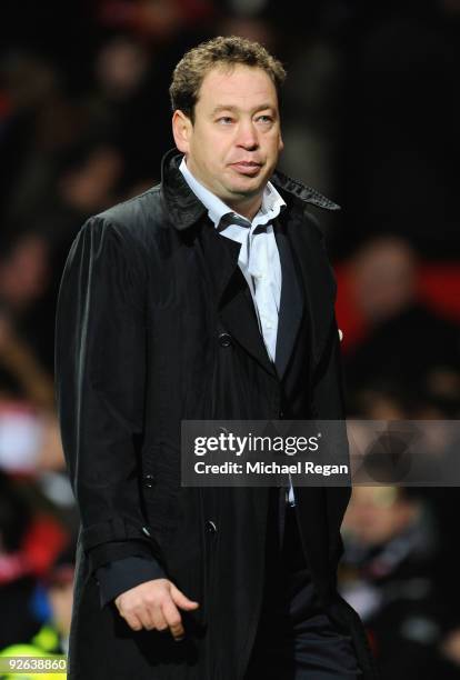 Moscow Manager Leonid Slutski heads for the dressing room at the end of the UEFA Champions League Group B match between Manchester United and CSKA...