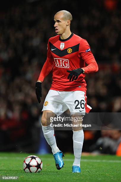 Gabriel Obertan of Manchester United in action during the UEFA Champions League Group B match between Manchester United and CSKA Moscow at Old...