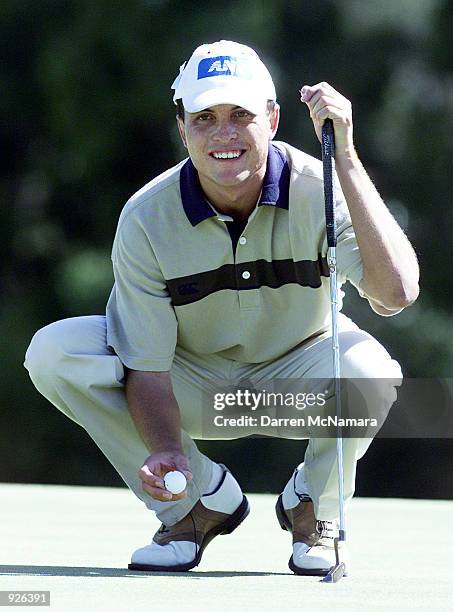 Scott Gardiner from New South Wales, lines up a putt, during the third round of the 2001 ANZ Victorian Open Championship, which is being played at...