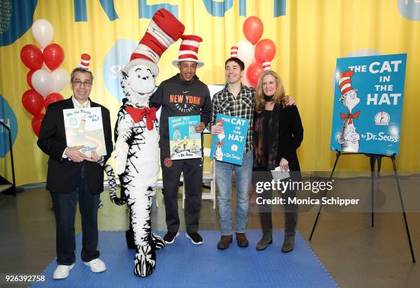 Author Chris Grabenstein, The Cat In The Hat, former professional basketball player John Starks, actor Justin Long, and President at theÊIntrepid...