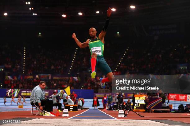 Godfrey Khotso Mokoena of South Africa competes in the Long Jump Mens Final during the IAAF World Indoor Championships on Day Two at Arena Birmingham...