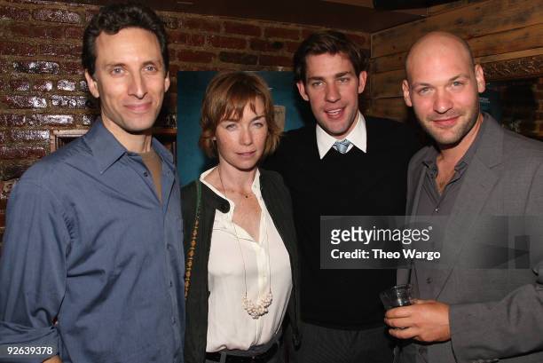 Actor Ben Shenkman, actress Julianne Nicholson, actor/director John Krasinski, and actor Corey Stoll attend the opening night party for 'Brief...