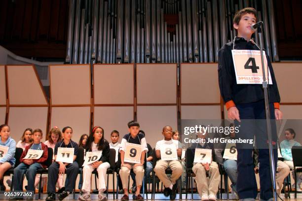 Elementary school students competing in the Miami-Dade & Monroe County Spelling Bee at Florida International University.