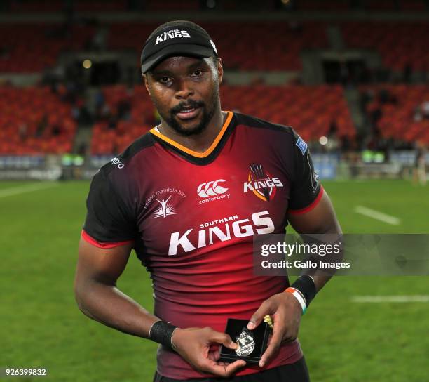 Man of the Match Luzuko Vulindlu of Southern Kings poses during the Guinness Pro14 match between Southern Kings and Newport Gwent Dragons at Nelson...