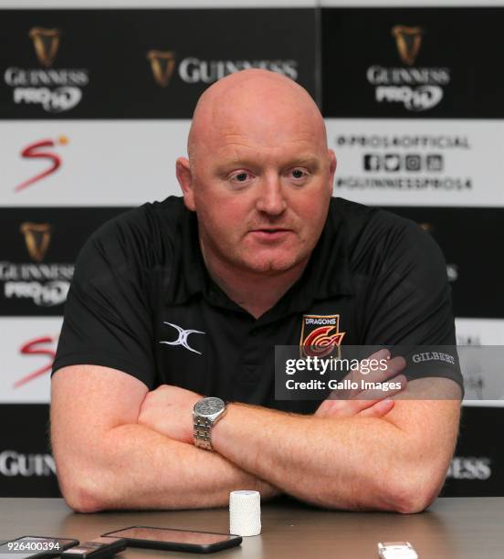 Bernard Jackman, Head coach, of Newport Gwent Dragons speaks at the press conference after the Guinness Pro14 between Southern Kings and Newport...