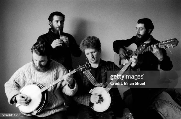 Photo of DUBLINERS; The Dubliners performing as group - L-R Barney McKenna, Ciaran Bourke, Luke Kelly and Ronnie Drew