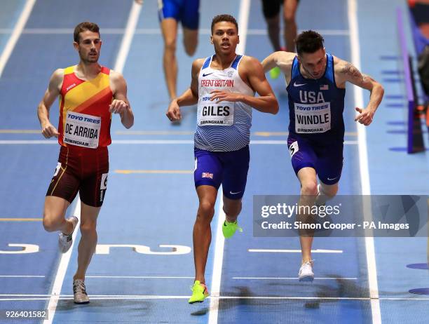 Great Britain's Elliot Giles on his way to finishing second in the Men's 800m Heat 1 next to winner Spain's Alvaro de Arriba and USA's Drew Windle in...