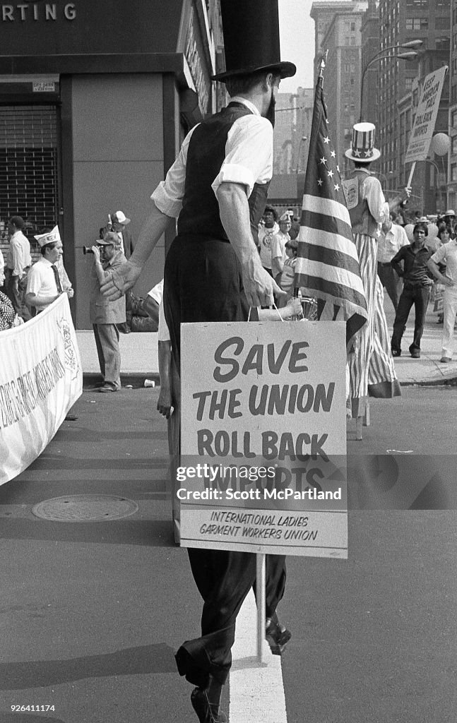 Ladies Garment Workers Union Rally - Protesters On Stilts