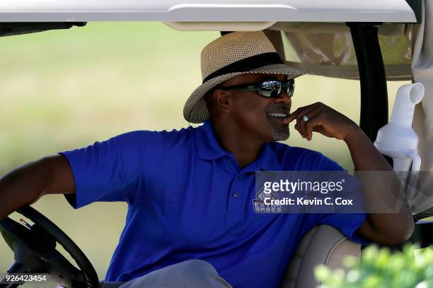 Former Major League Baseball player Carlos Delgado looks on prior to playing his tee shot on the 16th hole during the first day of the Puerto Rico...