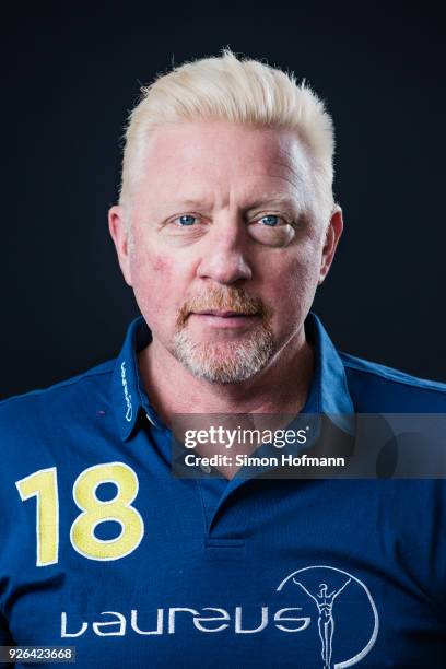 Laureus Academy member Boris Becker poses prior to the 2018 Laureus World Sports Awards at Le Meridien Beach Plaza Hotel on February 26, 2018 in...