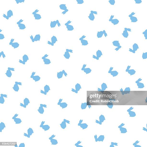 stockillustraties, clipart, cartoons en iconen met weinig blauwe bunnies naadloze patroon - konijntje