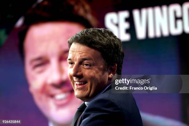 Secretary of the PD and former Italian Prime Minister Matteo Renzi attends 'Porta a Porta' talk show at the RAI studios on March 2, 2018 in Rome,...