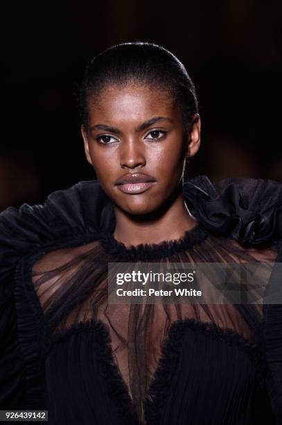 Amilna Estevao walks the runway during the Balmain show as part of the Paris Fashion Week Womenswear Fall/Winter 2018/2019 on March 2, 2018 in Paris,...