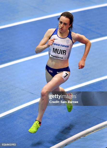 Birmingham , United Kingdom - 2 March 2018; Laura Muir of Great Britain competing in the Women's 1500m Heats on Day Two of the IAAF World Indoor...