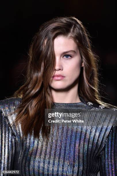 Luna Bijl walks the runway during the Balmain show as part of the Paris Fashion Week Womenswear Fall/Winter 2018/2019 on March 2, 2018 in Paris,...