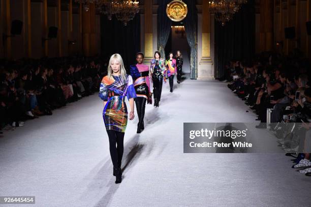 Soo Joo Park walks the runway during the Balmain show as part of the Paris Fashion Week Womenswear Fall/Winter 2018/2019 on March 2, 2018 in Paris,...