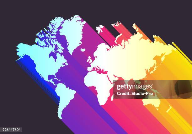 stockillustraties, clipart, cartoons en iconen met kleurrijke wereldkaart - noord zuid amerika