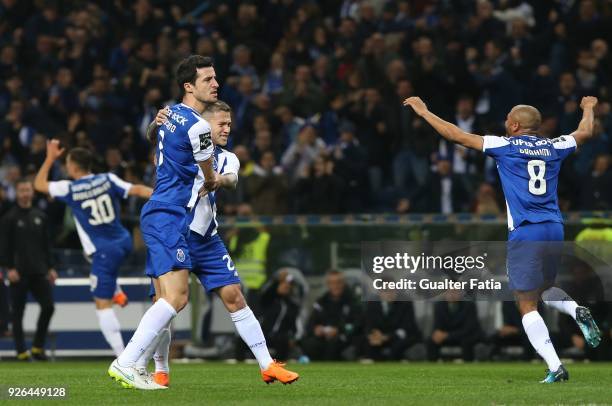 Porto defender Ivan Marcano from Spain celebrates with teammates after scoring a goal during the Primeira Liga match between FC Porto and Sporting CP...