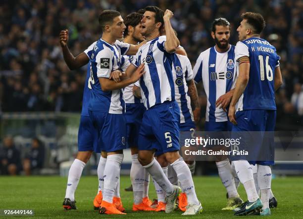 Porto defender Ivan Marcano from Spain celebrates with teammates after scoring a goal during the Primeira Liga match between FC Porto and Sporting CP...