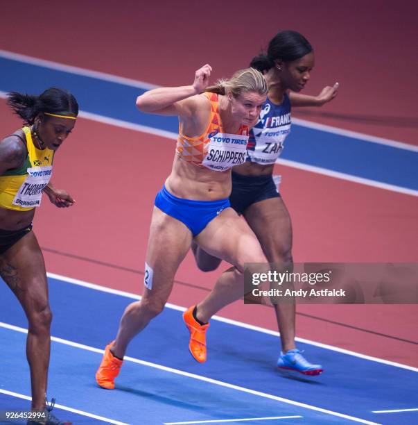 Dafne Schippers of the Netherlands in the Final of the Women's 60m on Day 2 of the IAAF World Indoor Championships at Arena Birmingham on March 2,...