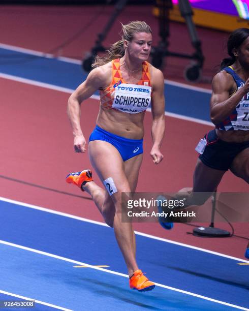 Dafne Schippers of the Netherlands in the Final of the Women's 60m on Day 2 of the IAAF World Indoor Championships at Arena Birmingham on March 2,...
