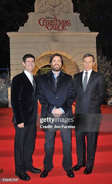 Chairman Walt Disney Studios Rich Ross, Jim Carrey and President and Chief Executive Officer Bob Iger attend the World Premiere of 'A Christmas...