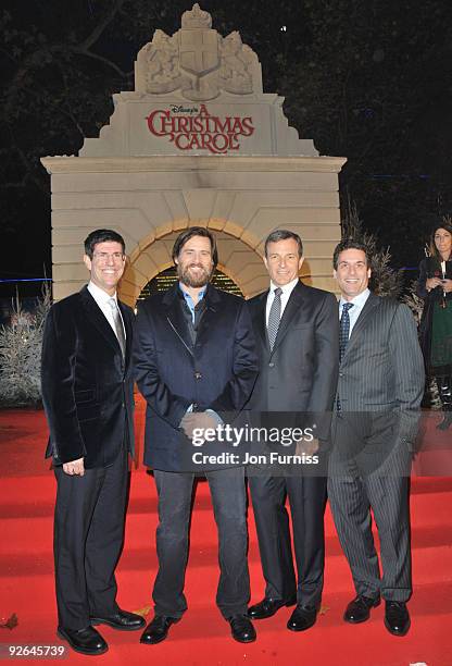 Chairman Walt Disney Studios Rich Ross, Jim Carrey and President and Chief Executive Officer Bob Iger attend the World Premiere of 'A Christmas...
