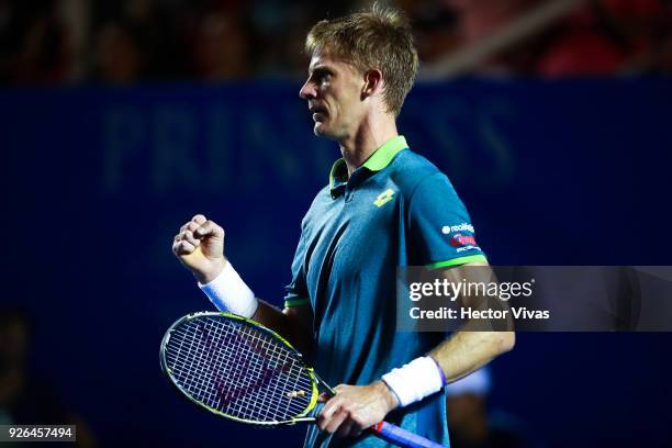 Kevin Anderson of South Africa celebrates a point during the match between Hyeon Chung of Korea and Kevin Anderson of South Africa as part of the...