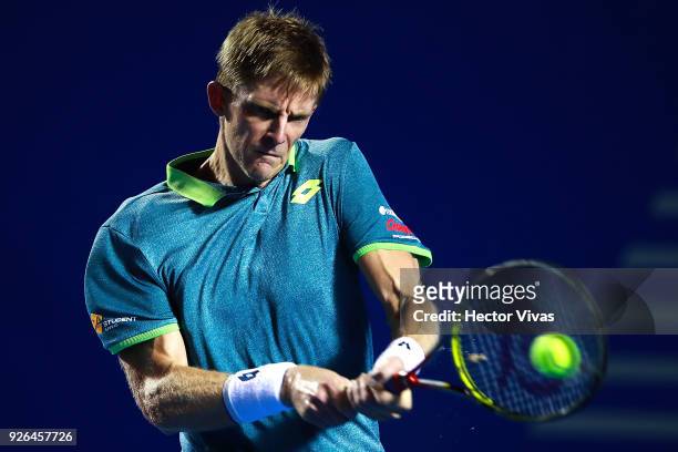 Kevin Anderson of South Africa takes a backhand shot during the match between Hyeon Chung of Korea and Kevin Anderson of South Africa as part of the...
