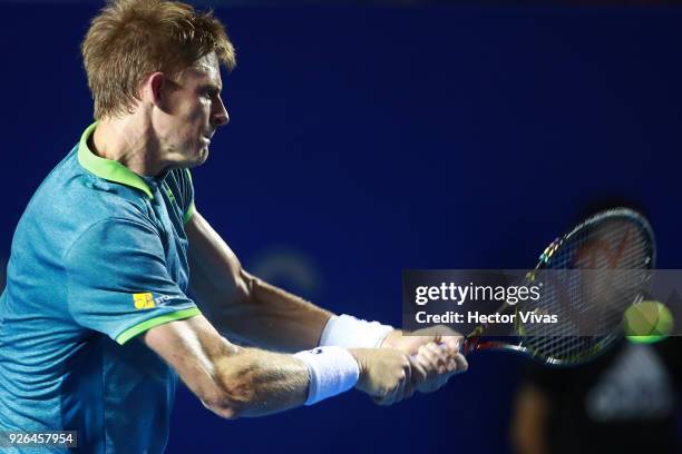 Kevin Anderson of South Africa takes a backhand shot during the match between Hyeon Chung of Korea and Kevin Anderson of South Africa as part of the...