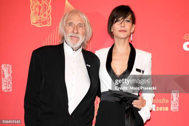 Actors Pierre Richard and Sophie Marceau pose in the press room during the 43rd Cesar Awards Ceremony at Salle Pleyel on March 2, 2018 in Paris,...