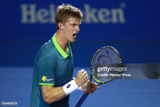 Kevin Anderson of South Africa celebrates a point during the match between Hyeon Chung of Korea and Kevin Anderson of South Africa as part of the...