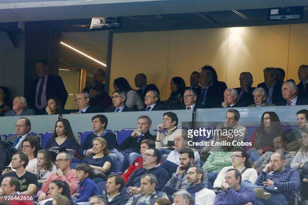 Jordi Bertomeu, Euroleague CEO and Florentino Perez, Real Madrid President, watches the game during the 2017/2018 Turkish Airlines EuroLeague Regular...