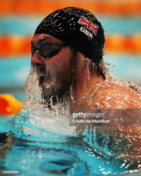 Ross Murdoch of University of Stirling competes in the Men's 200m Breastroke Final during The Edinburgh International Swim meet incorporating the...