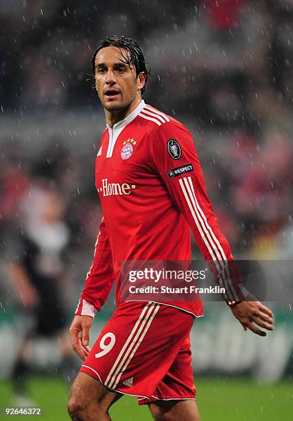 Luca Toni of Bayern reacts during the UEFA Champions League Group A match between FC Bayern Muenchen and Bordeaux at Allianz Arena on November 3,...