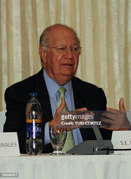 Former Chilean president Ricardo Lagos speaks while presenting himself as a member of a truth commission due to oversee the accord between the...
