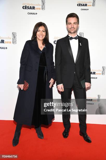 Anne Hidalgo and Bruno Julliard arrive at the Cesar Film Awards 2018 at Salle Pleyel on March 2, 2018 in Paris, France.