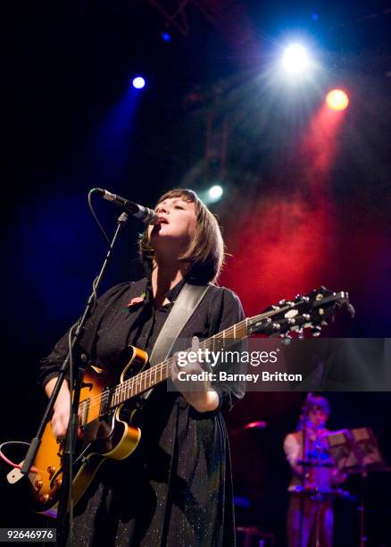 Tracyanne Campbell of Camera Obscura performs on stage at Shepherds Bush Empire on November 3, 2009 in London, England.