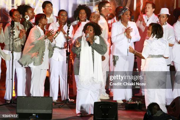 London Community Gospel Choir performs before the annual switch on of Regent Street Christmas Lights on November 3, 2009 in London, England.