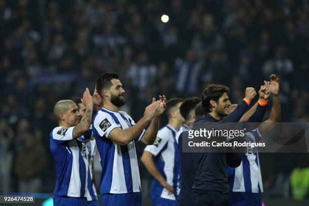 Porto players thanks Porto supporters at the end of the Portuguese Primeira Liga match between FC Porto and Sporting CP at Estadio do Dragao on March...