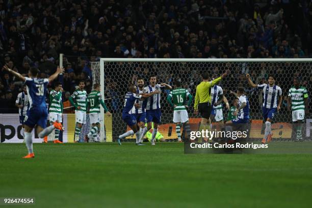 Porto defender Ivan Marcano from Spain celebrates scoring Porto goal with his team mates during the Portuguese Primeira Liga match between FC Porto...